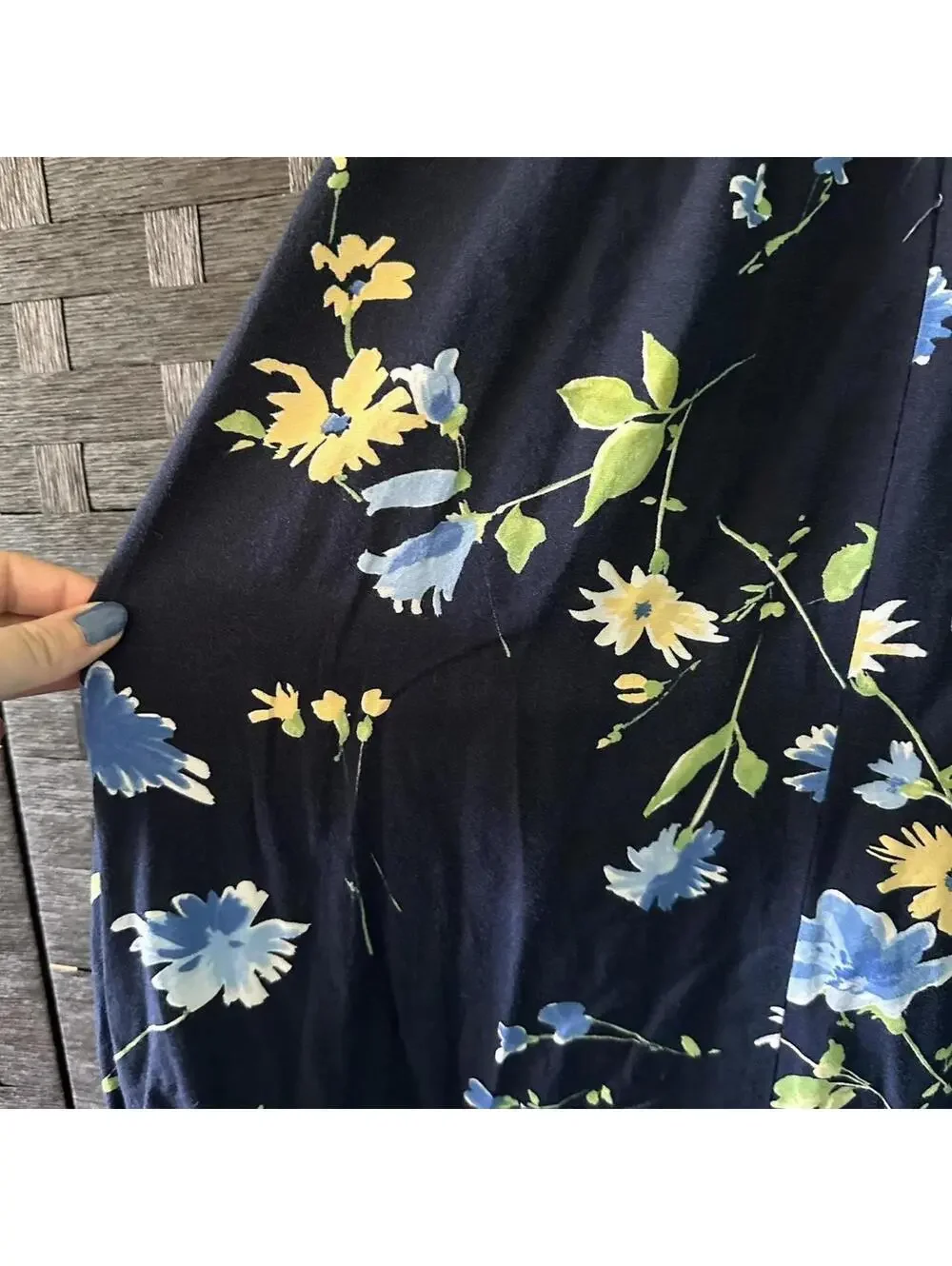 Nikki Brand Floral Midi Skirt - Navy Blue with Yellow & Blue Flowers - Size XL